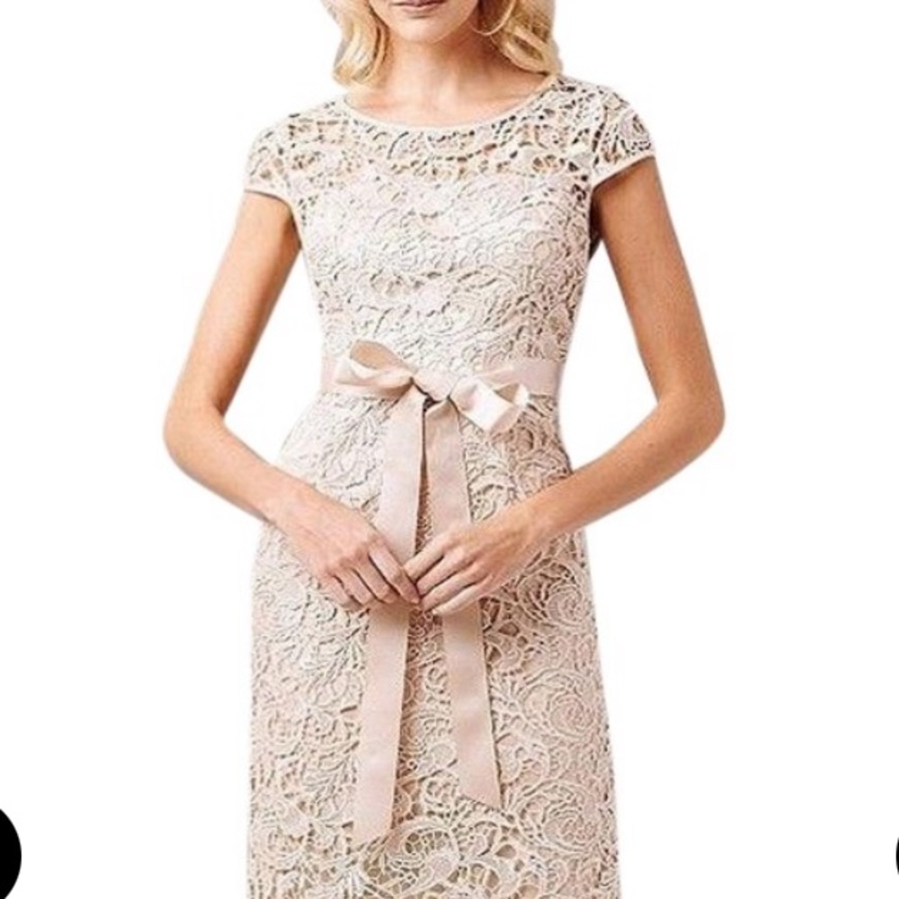 Adrianna Papell Lace with Waist Tie Long Gown - Picture 14 of 16
